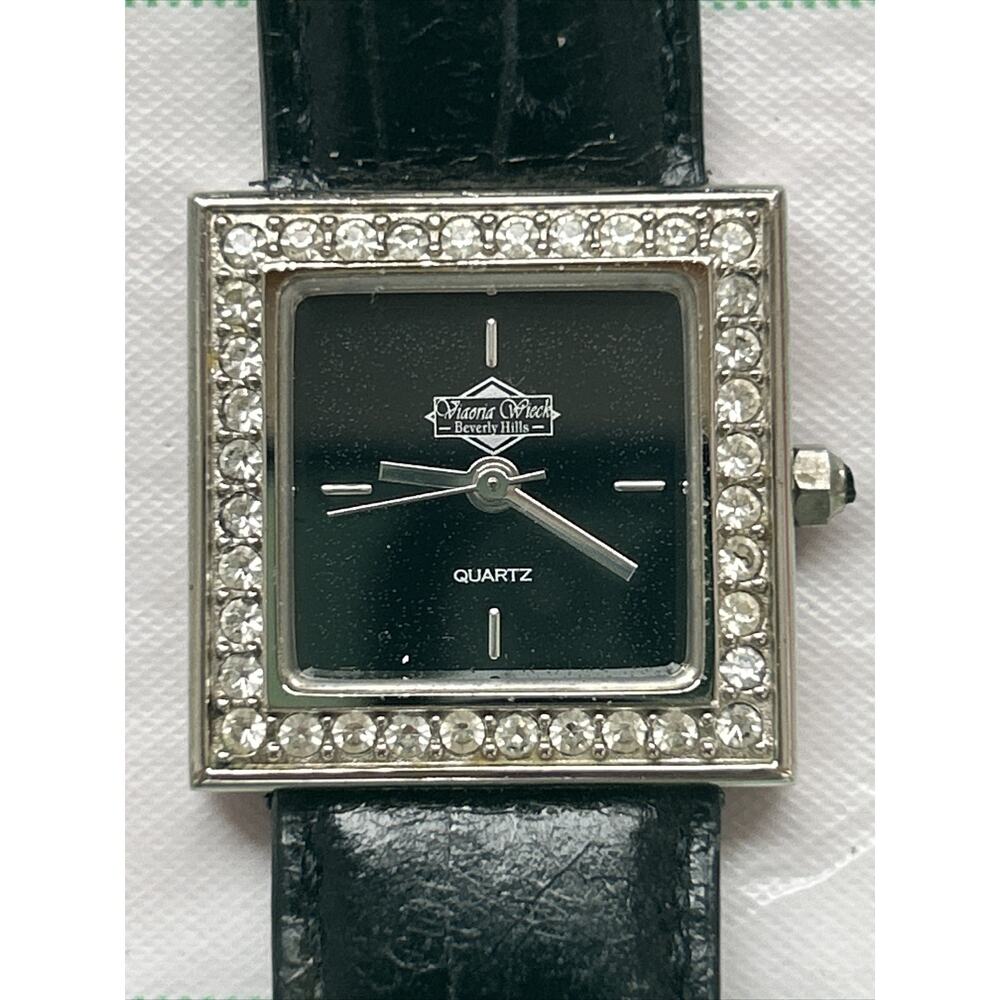 Victoria Wieck Watch Women Silver Tone Square Pave Bezel Leather New Battery